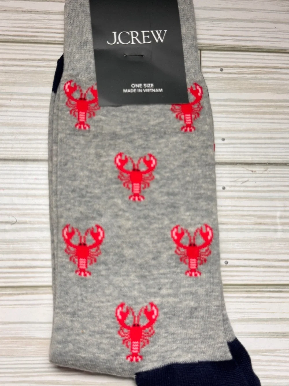 J. Crew Crew Style Gray Lobster Pattern Socks One Size New With Tag